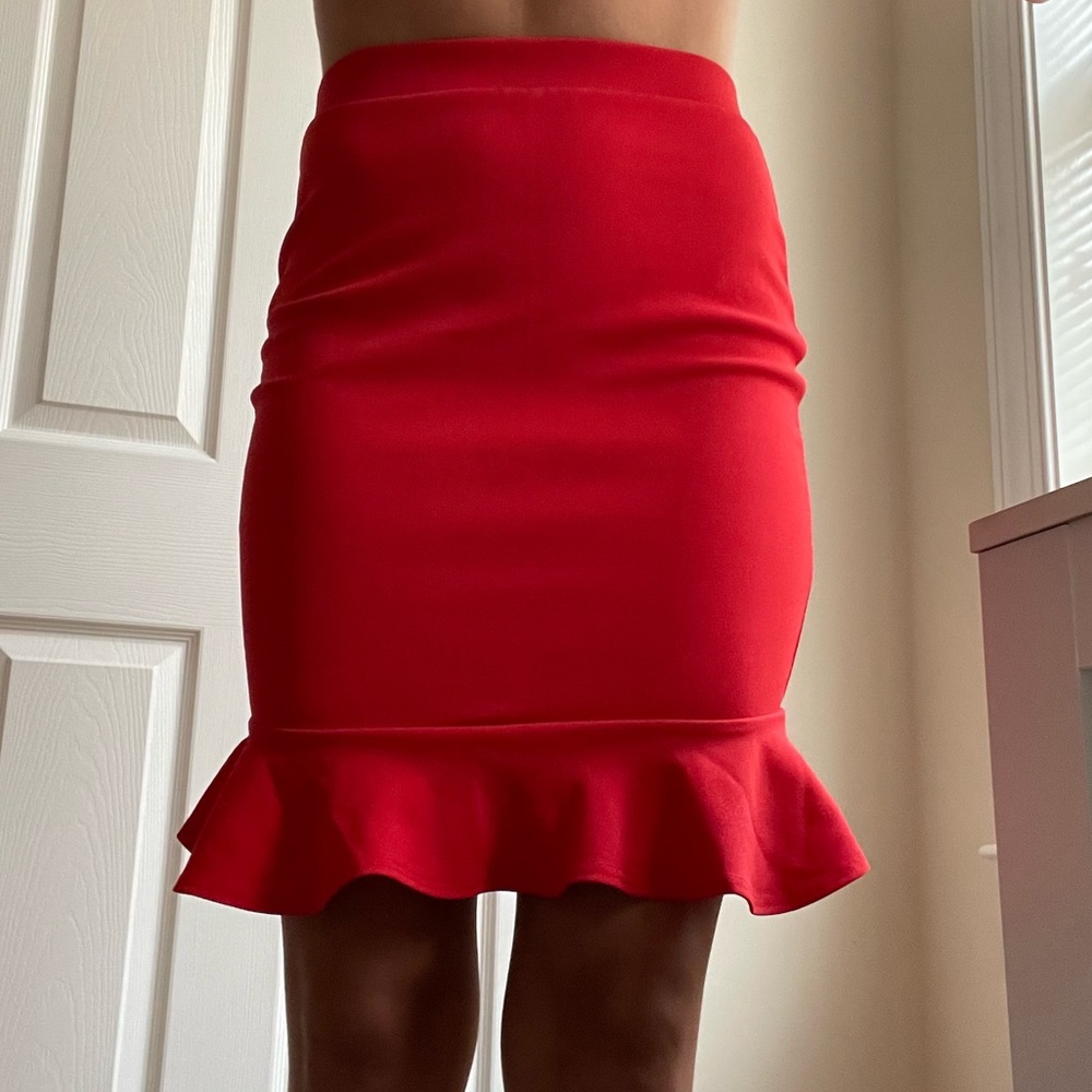 Tight red knee high skirt